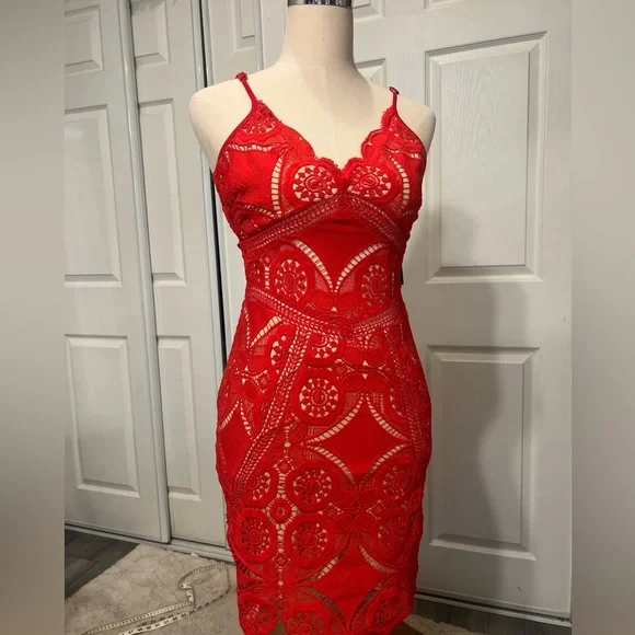 Fashion Nova | Dresses | Fashion Nova Giving You My Heart Crochet Mini Dress  Red Dress | Poshmark